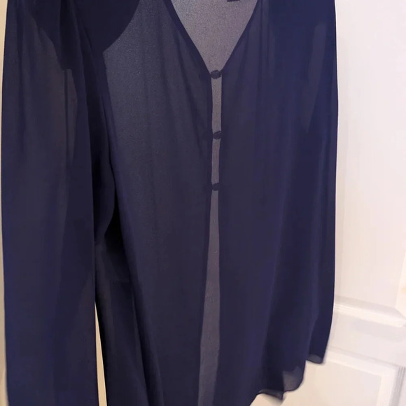 Vintage Navy Sheer Blouse with Pearl Buttons - Picture 9 of 9